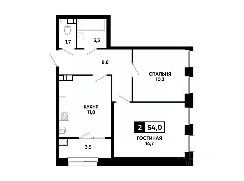 2-к кв. Ставропольский край, Ставрополь ул. Андрея Голуба, 12к8 (54.0 ... - Фото 0