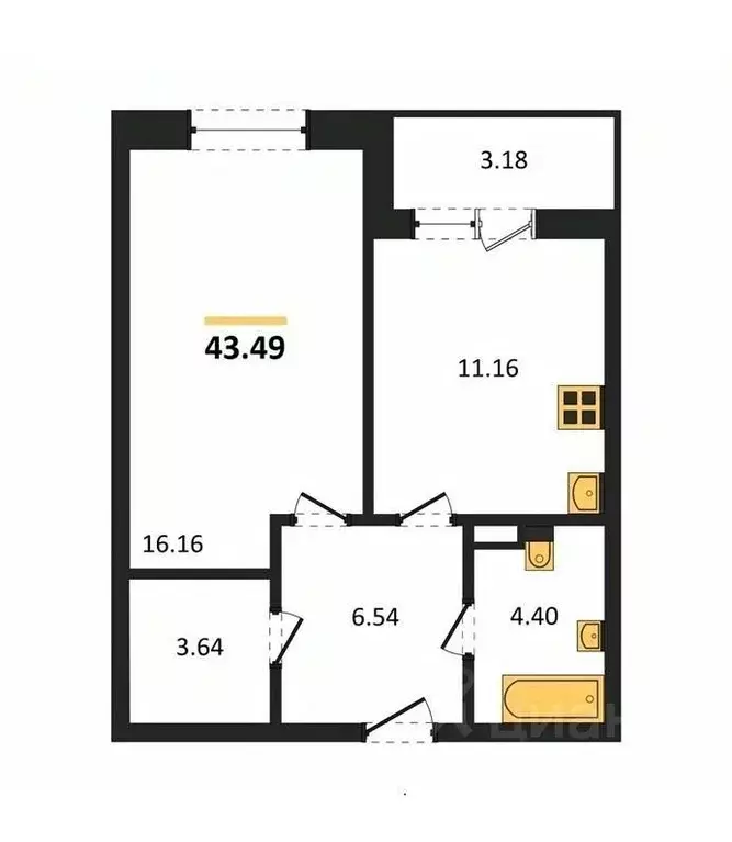 1-к кв. Воронежская область, Воронеж ул. Матросова, 60 (43.49 м) - Фото 0