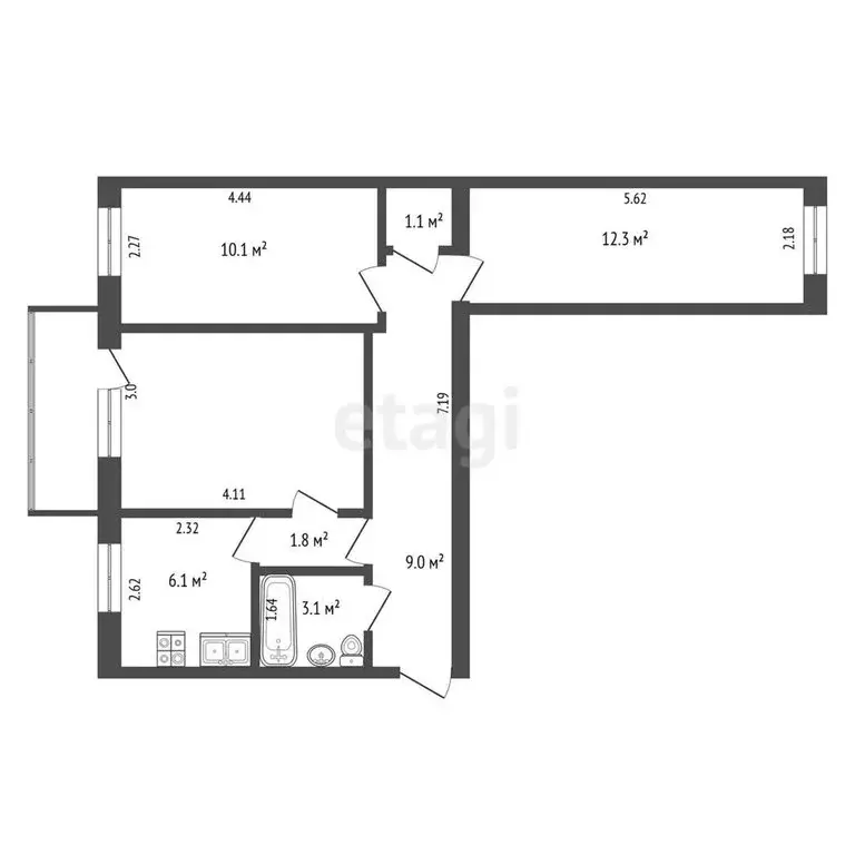 3-комнатная квартира: Калининград, улица Генерала Соммера, 20 (55.9 м) - Фото 0