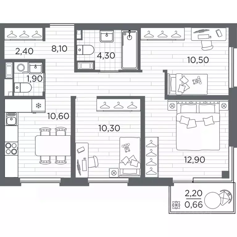 3-к кв. Санкт-Петербург Плюс Пулковский жилой комплекс (61.66 м) - Фото 1