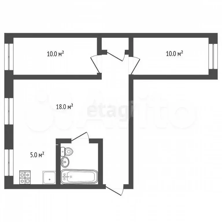 3-к. квартира, 58,8 м, 2/3 эт. - Фото 0