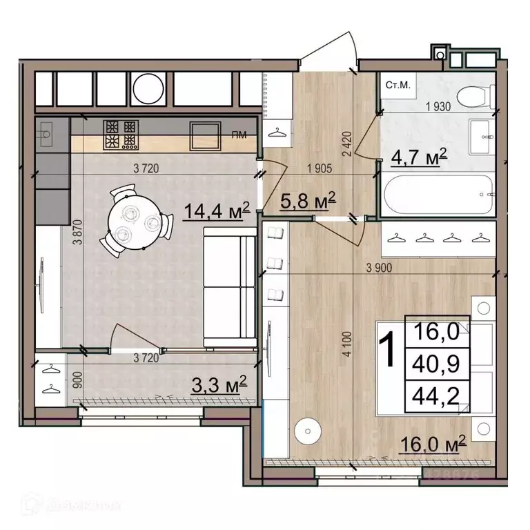 1-к кв. Рязанская область, Рязань Еврокласс жилой комплекс (44.2 м) - Фото 2