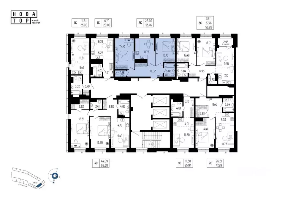 2-к кв. Башкортостан, Уфа Глумилино-1 мкр, Новатор жилой комплекс ... - Фото 2