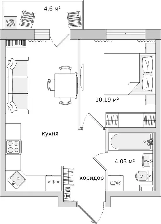 1-комнатная квартира: Бугры, жилой комплекс Новые Горизонты (33.3 м) - Фото 0