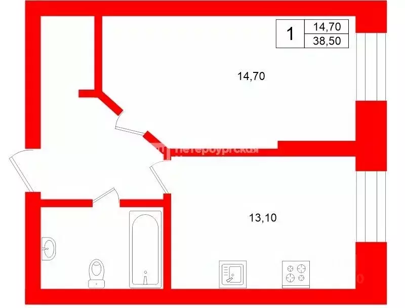 1-к кв. Санкт-Петербург пос. Парголово, ул. Федора Абрамова, 16к1 ... - Фото 2