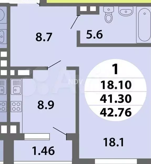 1-к. квартира, 43 м, 1/4 эт. - Фото 0