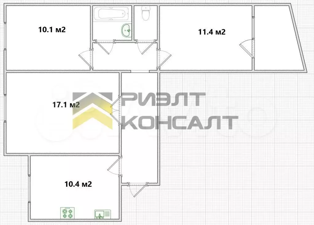 3-к. квартира, 64,6 м, 4/9 эт. - Фото 0