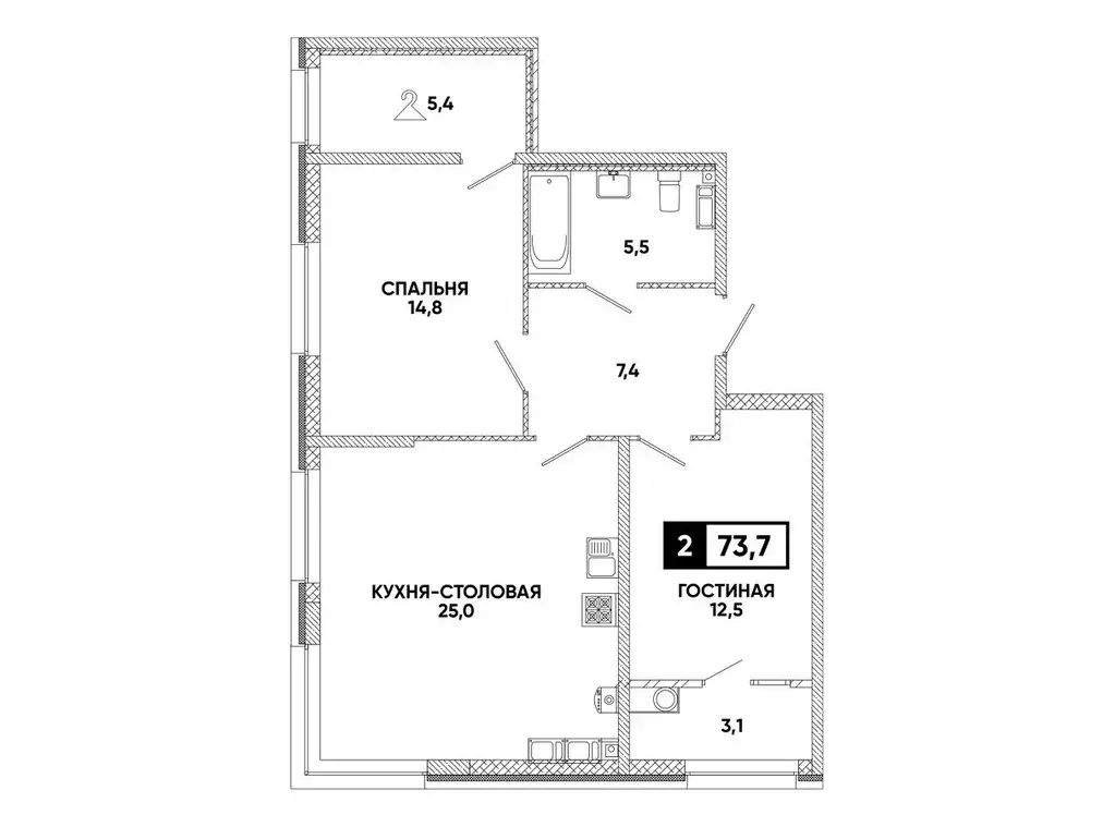 1-к кв. Ставропольский край, Ставрополь ул. Андрея Голуба, 12к8 (73.7 ... - Фото 1