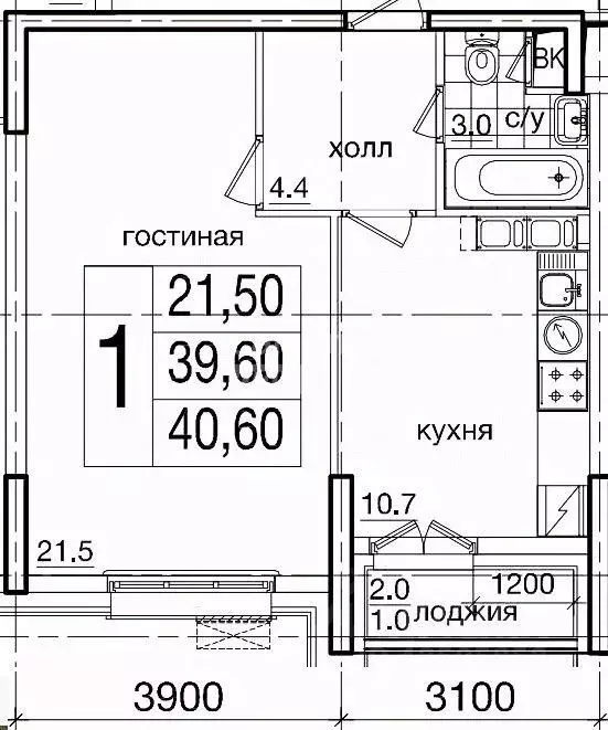 1-к кв. Москва Дмитровское ш., 55 (39.1 м) - Фото 2