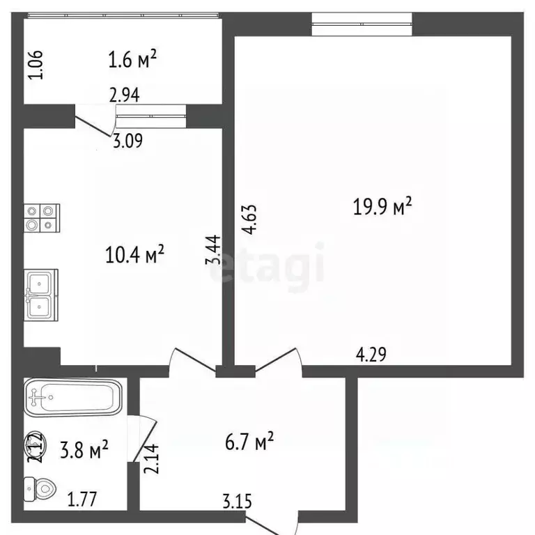 1-к кв. Калининградская область, Калининград Римская ул., 29 (41.0 м) - Фото 1