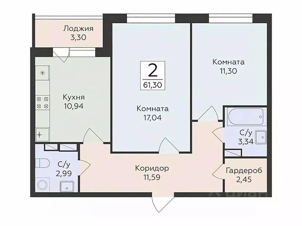 2-к кв. Воронежская область, Воронеж ул. Чапаева, 68Б (61.3 м) - Фото 0