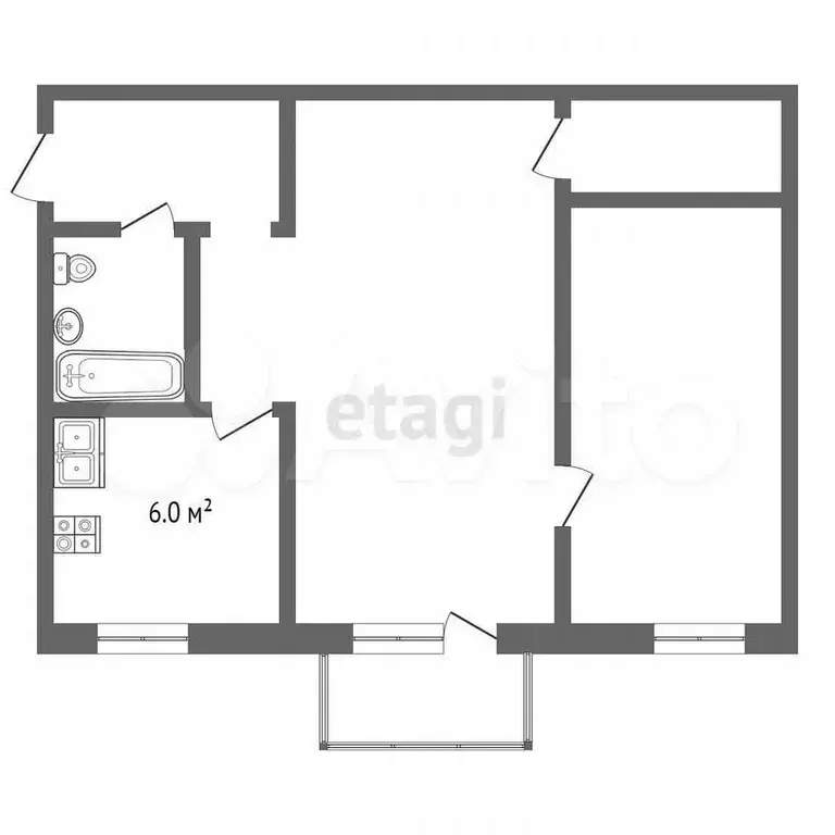 2-к. квартира, 45 м, 2/5 эт. - Фото 1