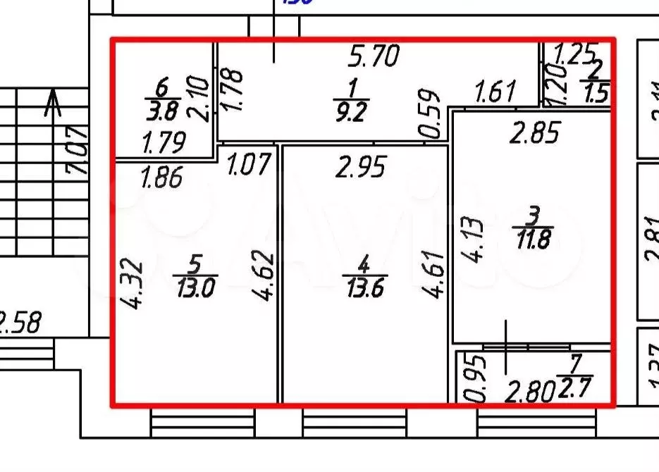 2-к. квартира, 56 м, 3/4 эт. - Фото 0