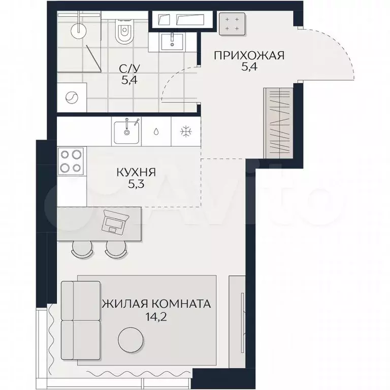 Квартира-студия, 30,3 м, 3/13 эт. - Фото 0