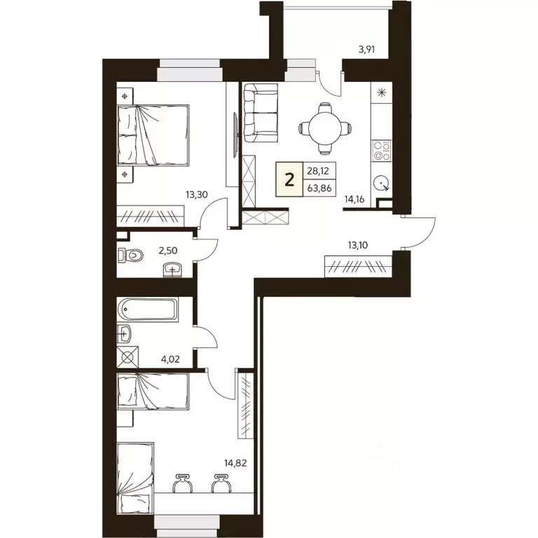 2-к кв. Башкортостан, Уфа ул. Ахметова, 296/2 (63.86 м) - Фото 1