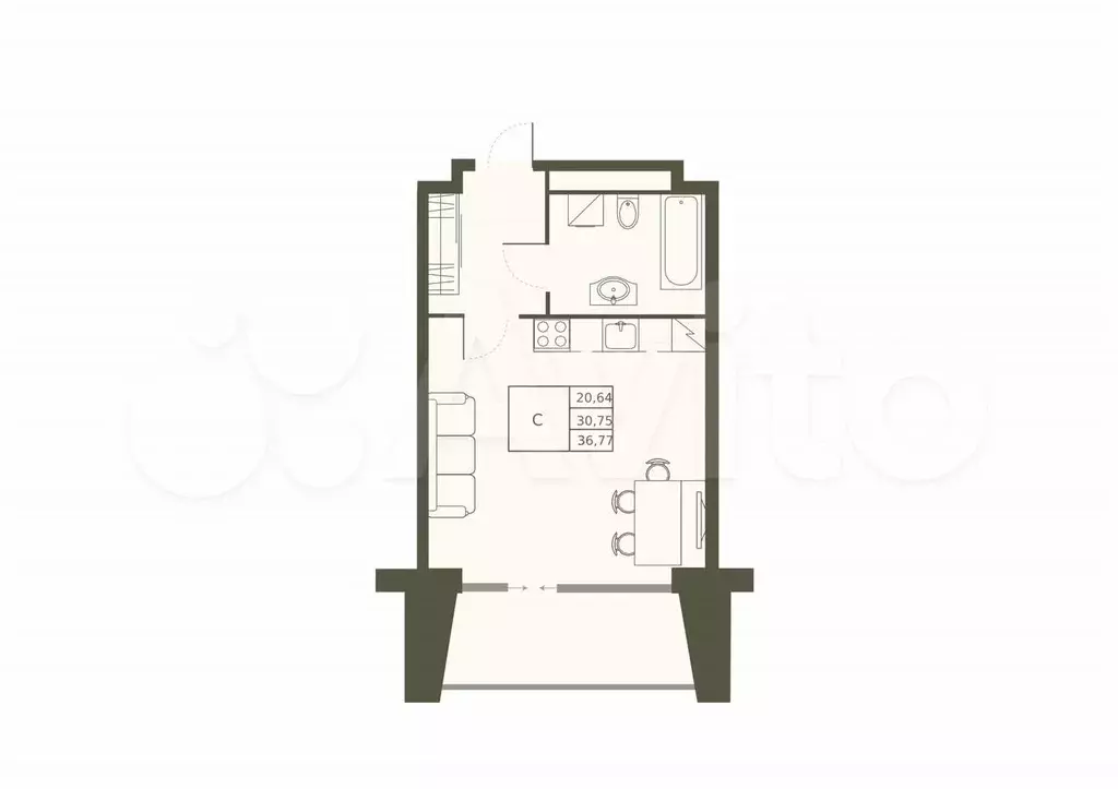 Квартира-студия, 36,8 м, 9/22 эт. - Фото 0