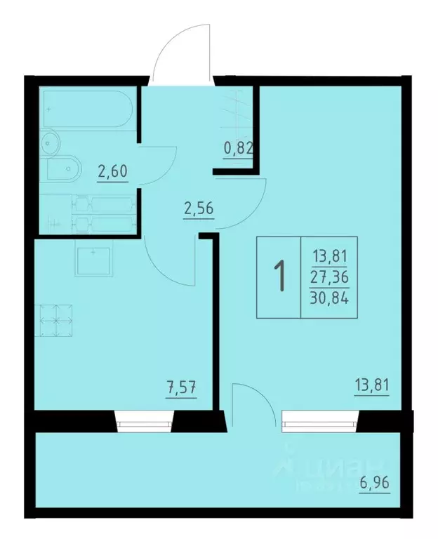 1-к кв. Пермский край, Пермь Домостроительный мкр,  (30.84 м) - Фото 1