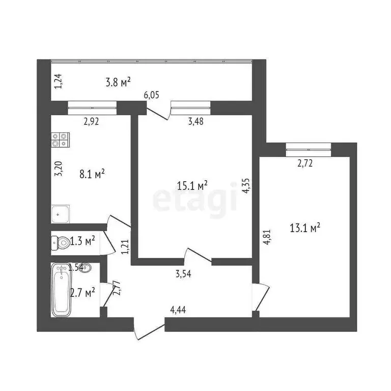 2-комнатная квартира: Стерлитамак, улица Гоголя, 98 (48.3 м) - Фото 0