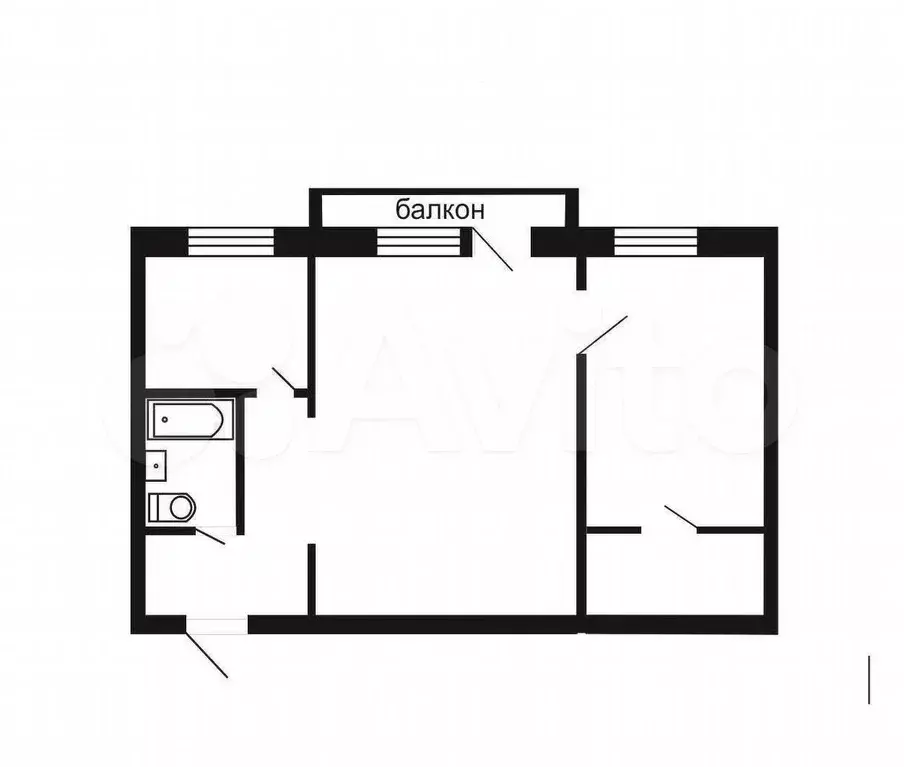 2-к. квартира, 42,6 м, 5/5 эт. - Фото 0