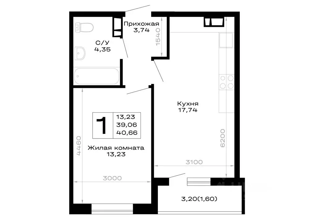 1-к кв. Адыгея, Майкоп  (40.66 м) - Фото 1
