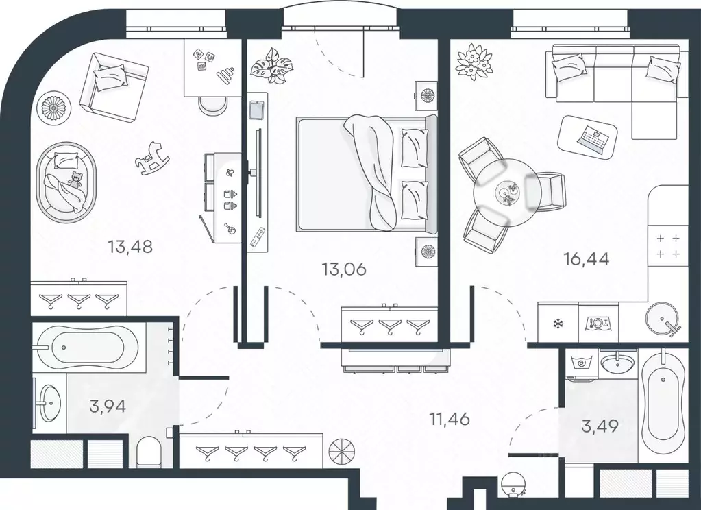 2-к кв. Санкт-Петербург Гавань тер.,  (62.47 м) - Фото 1