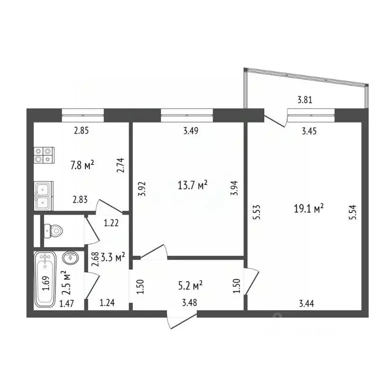 2-к кв. Тамбовская область, Тамбов ул. Максима Горького, 93 (52.8 м) - Фото 2