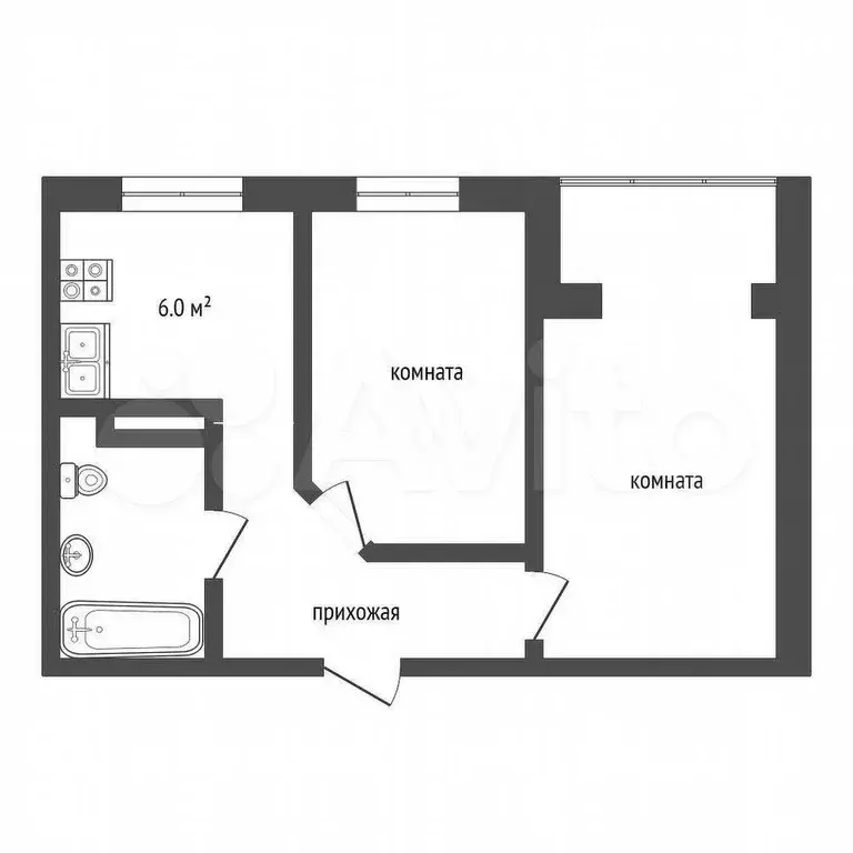 2-к. квартира, 52,4 м, 6/9 эт. - Фото 0