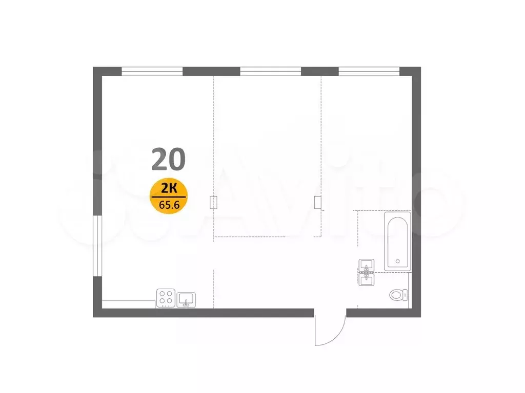 2-к. квартира, 65.6 м, 3/3 эт. - Фото 1