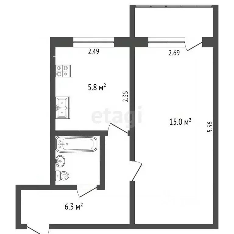 1-к кв. Вологодская область, Вологда Элеваторная ул., 23 (30.1 м) - Фото 2
