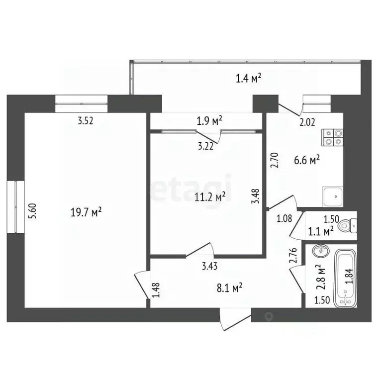 2-к кв. Крым, Евпатория городской округ, Новоозерное пгт ул. ... - Фото 2