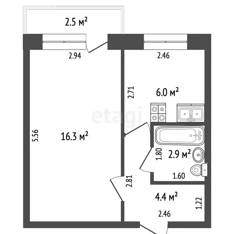 1-комнатная квартира: Бирск, улица Овчинникова, 44 (29.6 м) - Фото 0