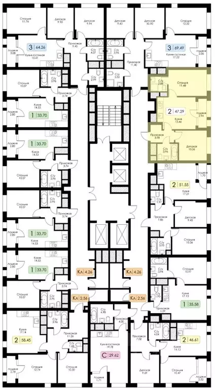 2-к кв. Тульская область, Тула Один жилой комплекс (47.29 м) - Фото 2