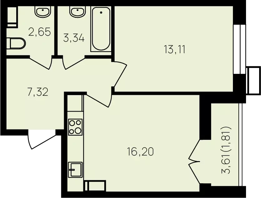 1-к квартира, 45.6 м - Фото 0