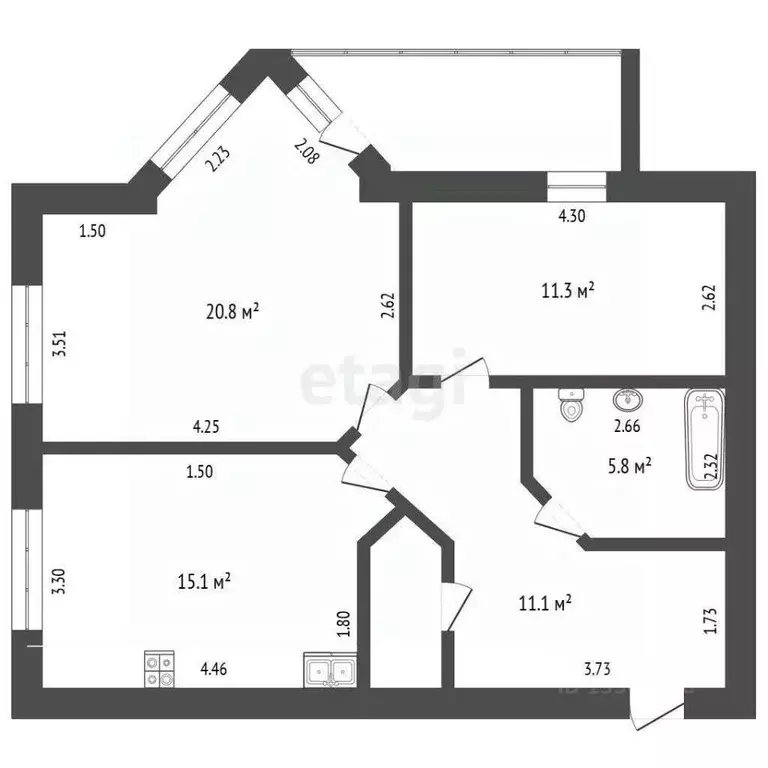 2-к кв. Омская область, Омск Старгород мкр, ул. Тютчева, 6 (68.8 м) - Фото 1