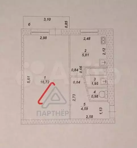 1-к. квартира, 31 м, 3/5 эт. - Фото 0