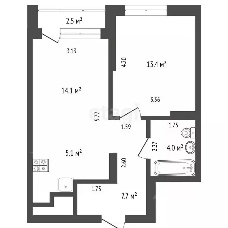 1-к кв. Тюменская область, Тюмень ул. Молодогвардейцев, 5к1 (44.3 м) - Фото 1