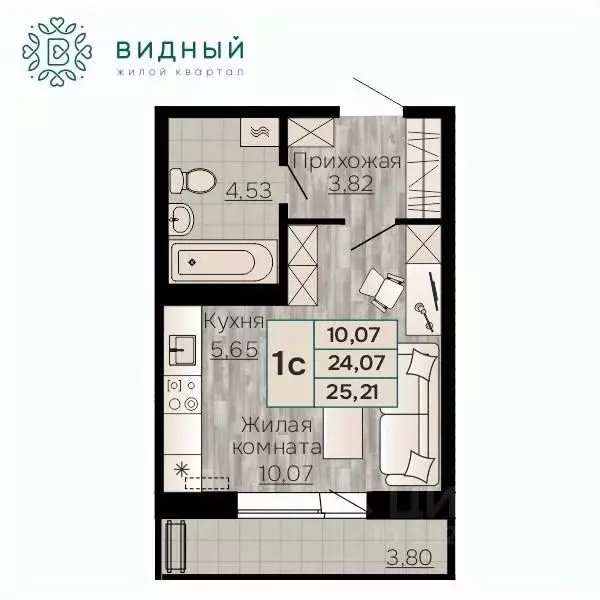 1-к кв. Пермский край, Пермь Кавказская ул., 13к1 (25.21 м) - Фото 0