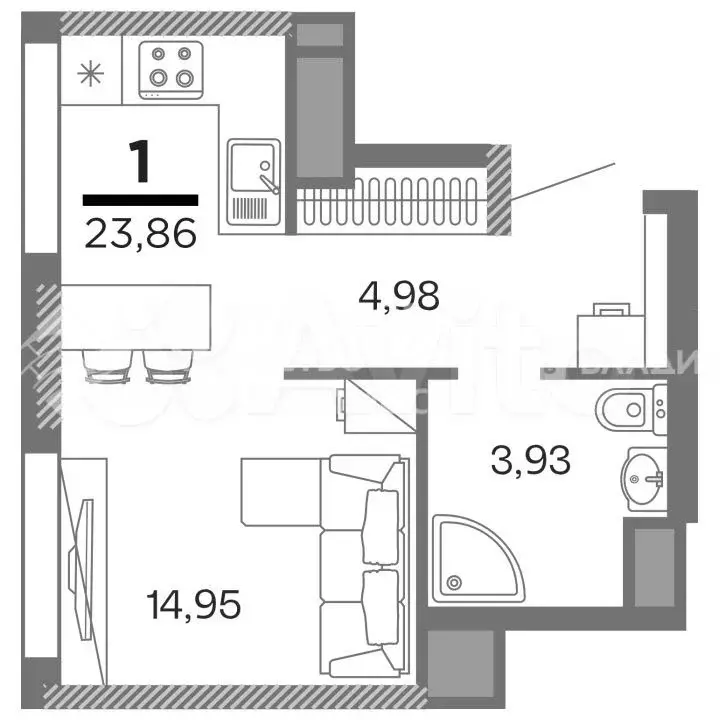 Квартира-студия, 23,9 м, 9/25 эт. - Фото 0