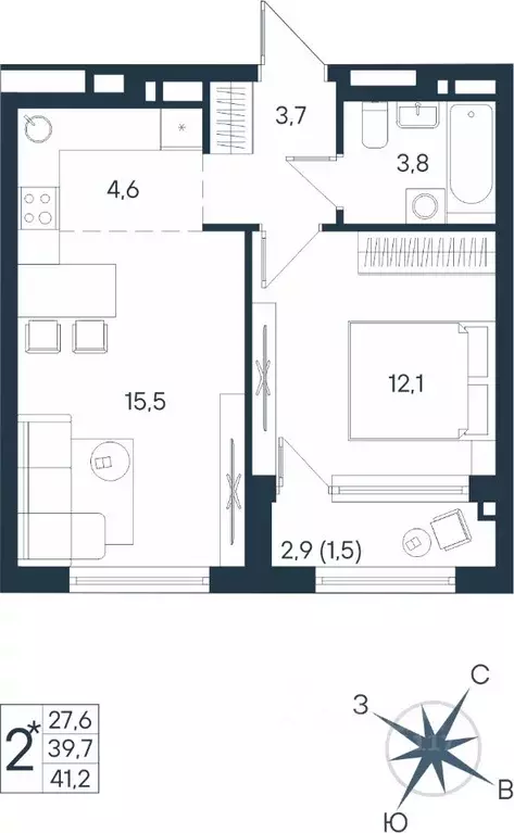 2-к кв. Пермский край, Пермь ул. Космонавта Беляева, 17 (41.2 м) - Фото 0