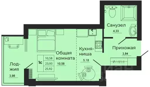 Студия Ростовская область, Батайск  (25.92 м) - Фото 0