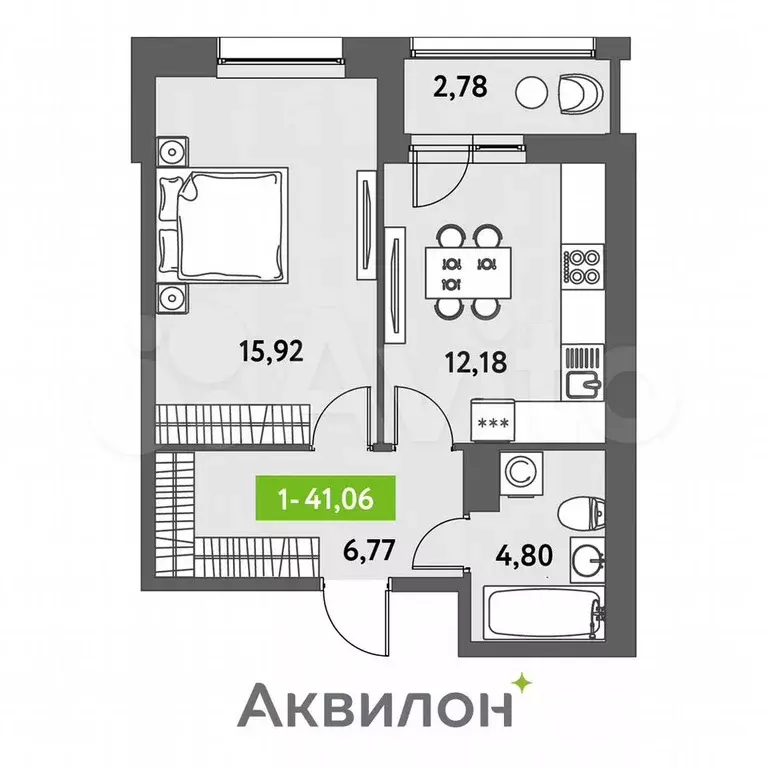 1-к. квартира, 41,1 м, 3/12 эт. - Фото 0