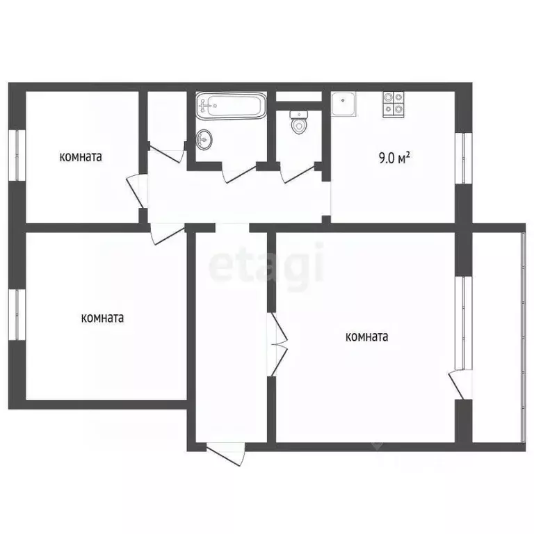 3-к кв. Кемеровская область, Прокопьевск просп. Строителей, 35 (65.0 ... - Фото 2