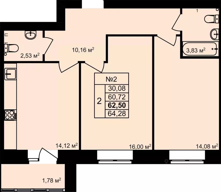 2-к кв. Костромская область, Кострома ул. Новый Быт, 14 (62.5 м) - Фото 1
