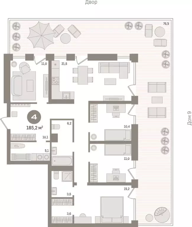 4-комнатная квартира: Новосибирск, улица Декабристов, 107к1 (185.2 м) - Фото 1