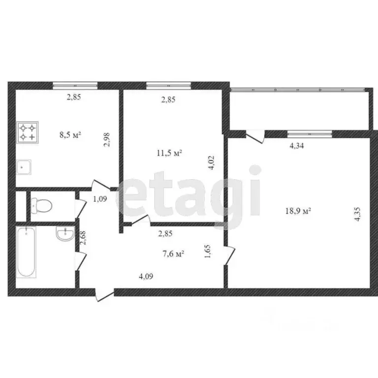 2-к кв. Хабаровский край, Хабаровск Совхозная ул., 31А (67.4 м) - Фото 1