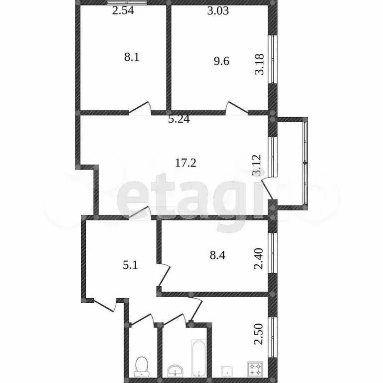 4-к. квартира, 58,9 м, 4/5 эт. - Фото 0