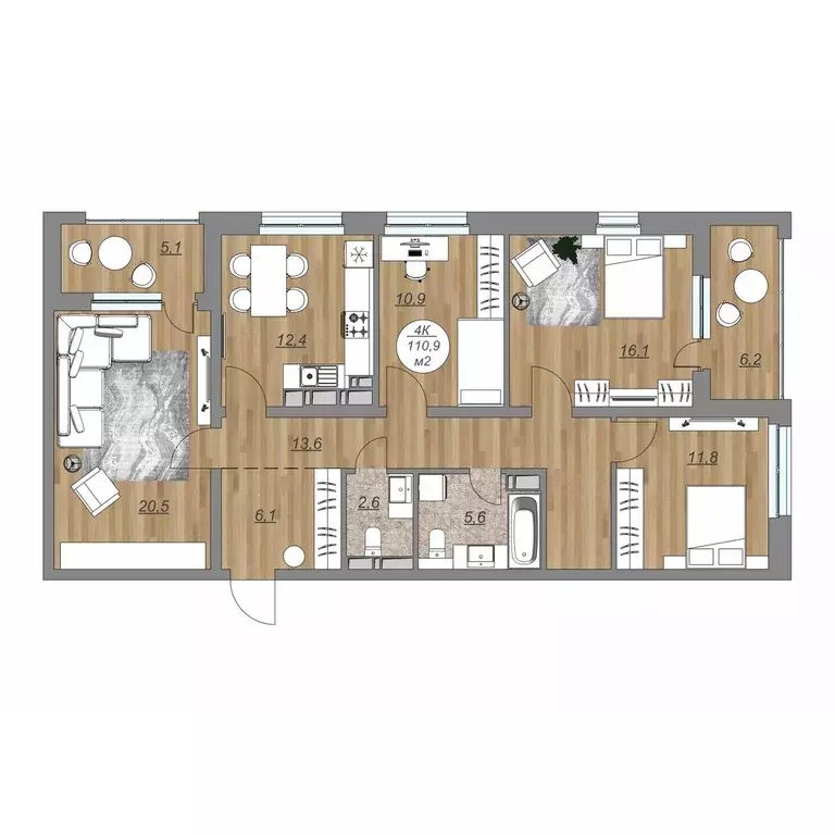 4-к квартира, 110.9 м - Фото 0