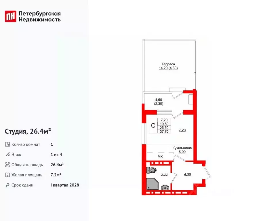 Студия Калининградская область, Зеленоградский муниципальный округ, ... - Фото 1