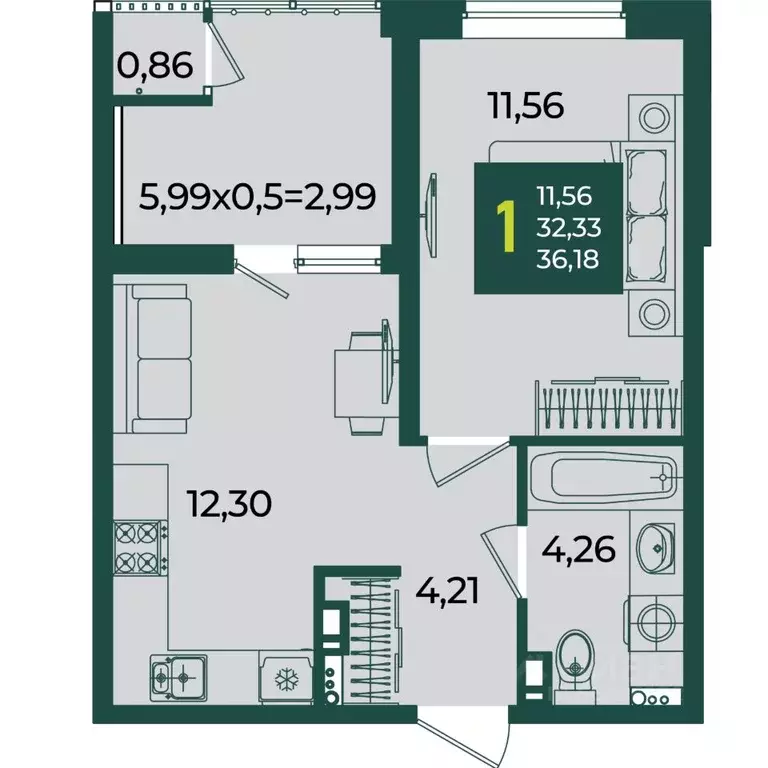 1-к кв. Краснодарский край, Краснодар Образцово мкр,  (36.18 м) - Фото 0