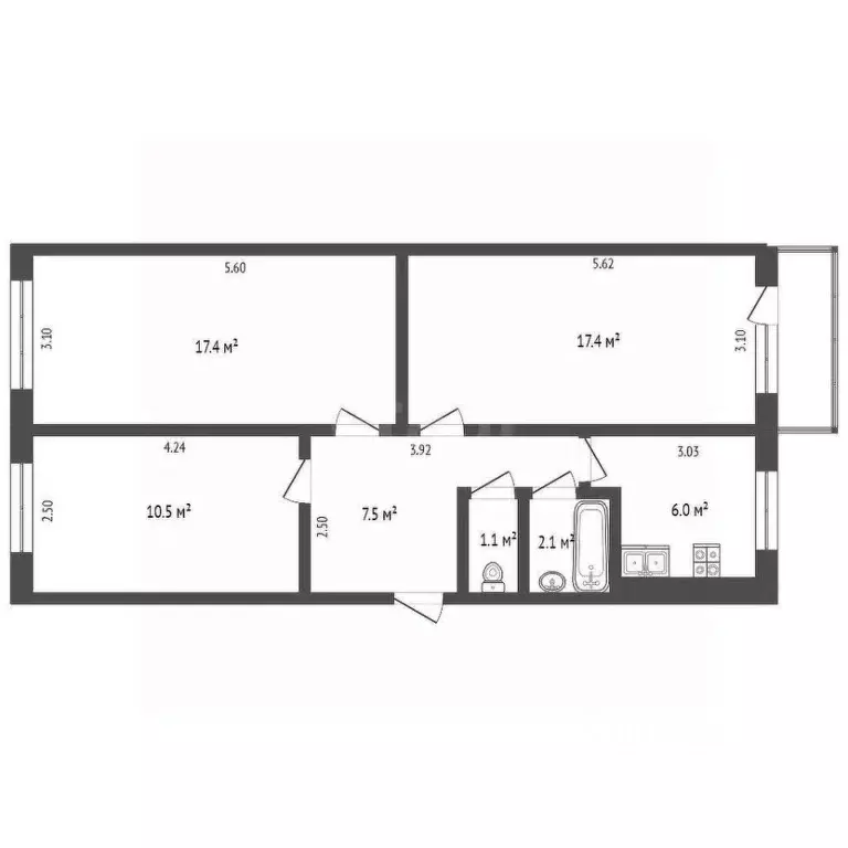 3-к кв. Белгородская область, Белгород Садовая ул., 65а (64.9 м) - Фото 1